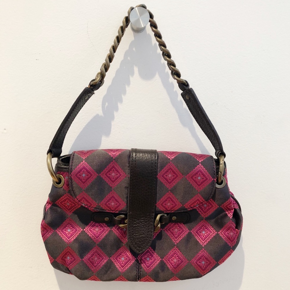 🆕 J. CREW 100% SILK Small Satchel Brown/Fuschia